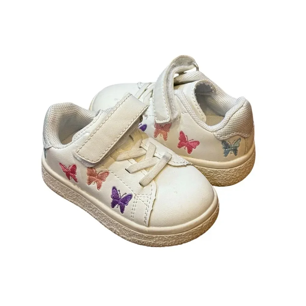 Toddler 6.5C Embroidered Butterfly Sneakers Non-Slip, Hook & Loop Casual Play